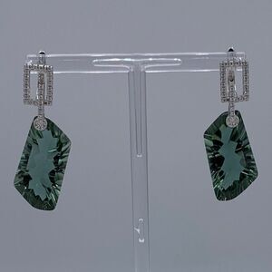 New, earrings, solid 925 sterling silver, natural green quartz gem, spectacular